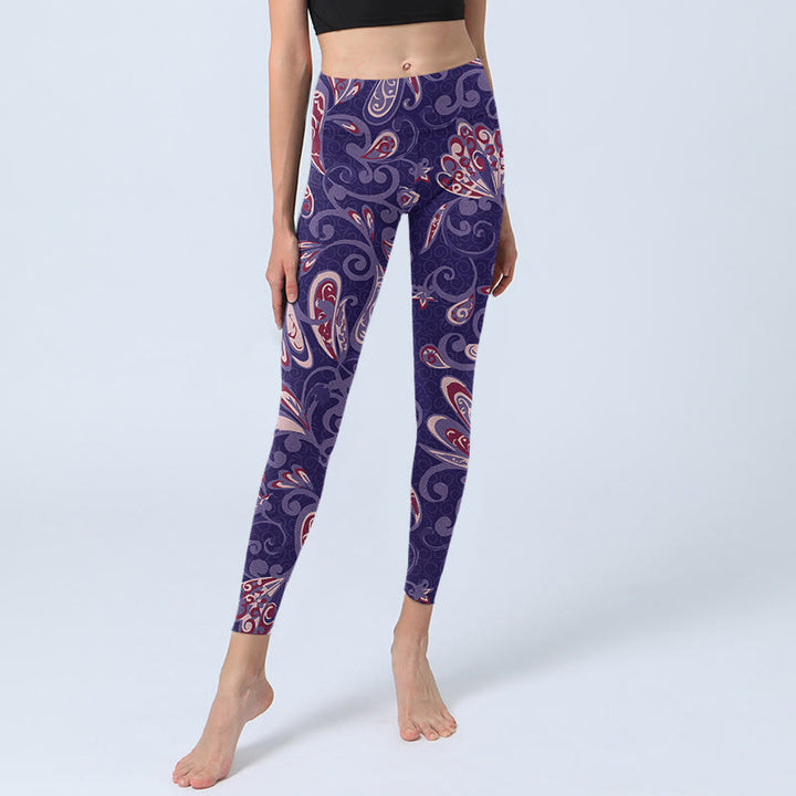 Buddha Stones Purple Flower Petals Print Gym Fitness Leggings Women's Yoga Pants