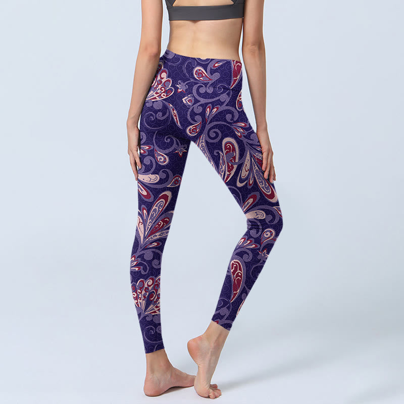Buddha Stones Purple Flower Petals Print Gym Fitness Leggings Women's Yoga Pants - image 4