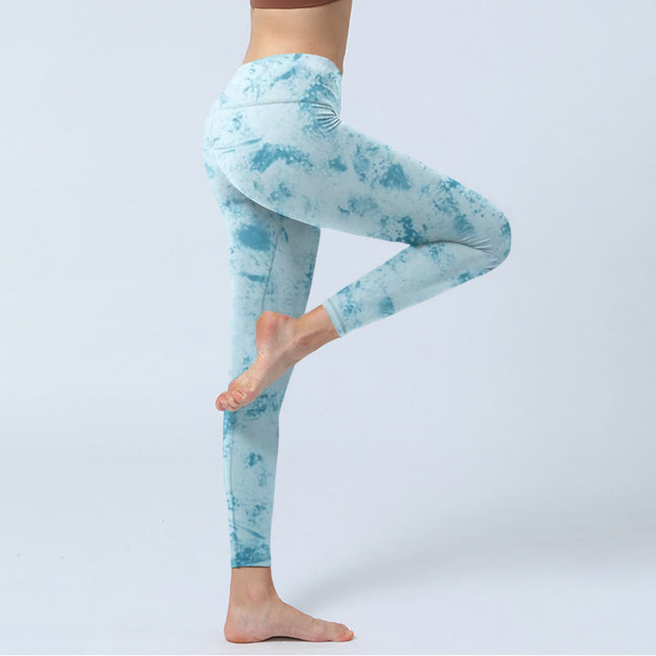 Buddha Stones Light Blue Tie-dye Print Gym Fitness Leggings Women's Yoga Pants