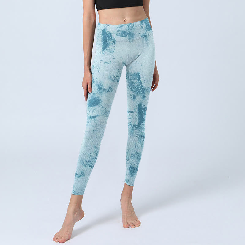 Buddha Stones Light Blue Tie-dye Print Gym Fitness Leggings Women's Yoga Pants