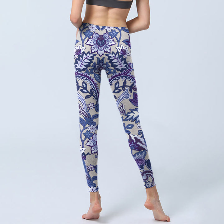 Buddha Stones Purple Flower Leaves Print Gym Fitness Leggings Women's Yoga Pants - image 6