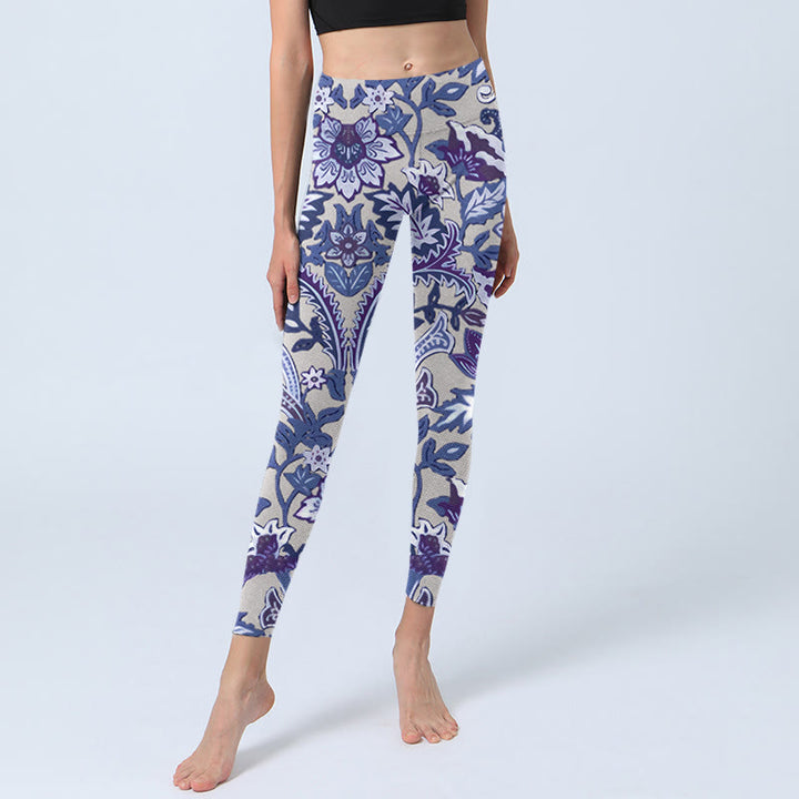 Buddha Stones Purple Flower Leaves Print Gym Fitness Leggings Women's Yoga Pants - image 5