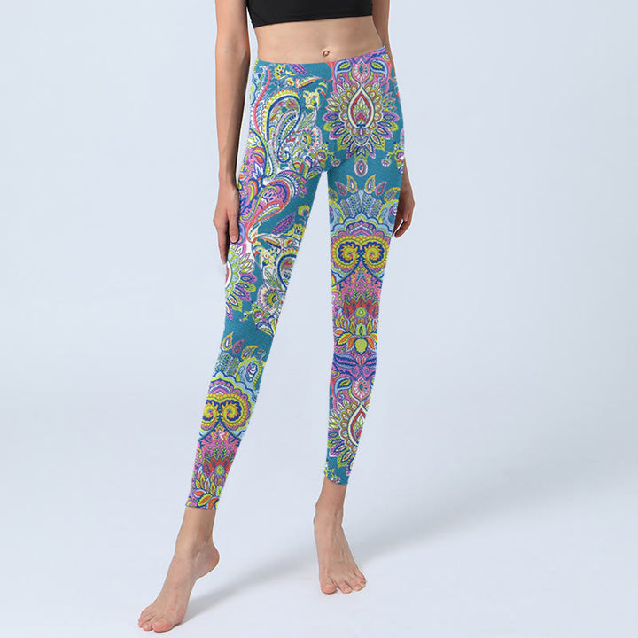 Buddha Stones Blue Pink Green Flower Print Gym Fitness Leggings Women's Yoga Pants - image 5