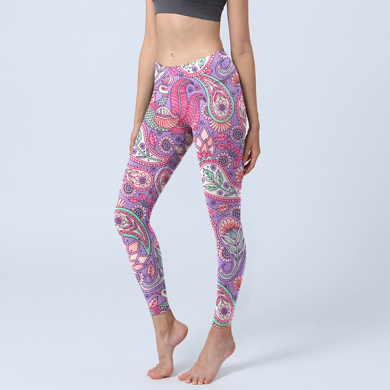 Buddha Stones Purple Pink Cashew Flower Sunflower Print Gym Fitness Leggings Women's Yoga Pants - Orchid - US18，UK/AU22，EU50 (4XL) - image 1