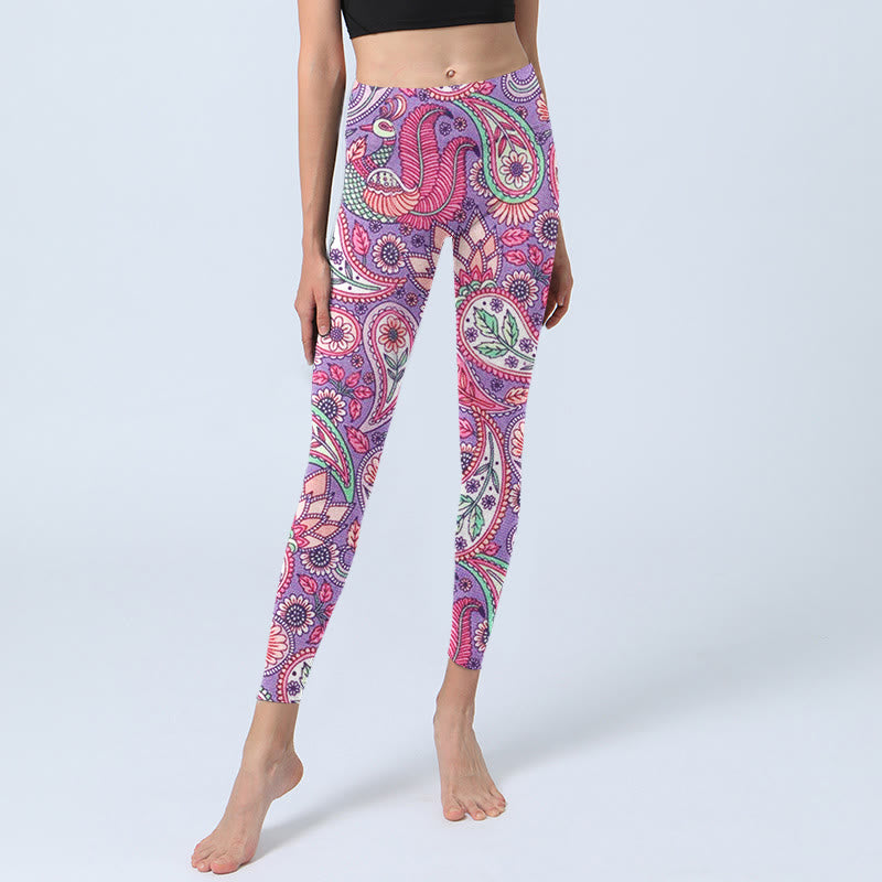 Buddha Stones Purple Pink Cashew Flower Sunflower Print Gym Fitness Leggings Women's Yoga Pants - image 5