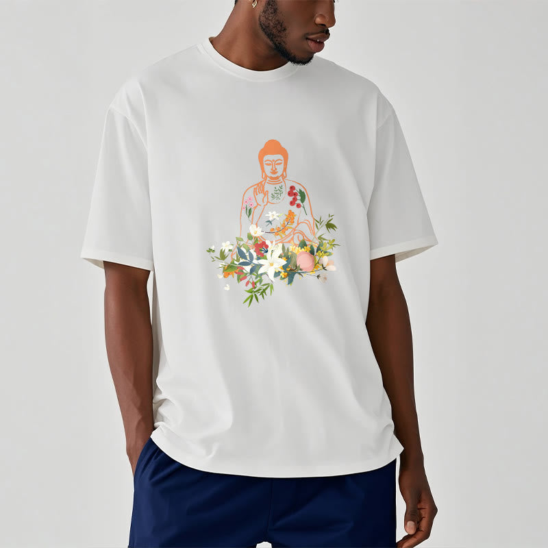Buddha Stones Meditating Buddha Blooming Flowers Pattern Tee T-shirt - image 7