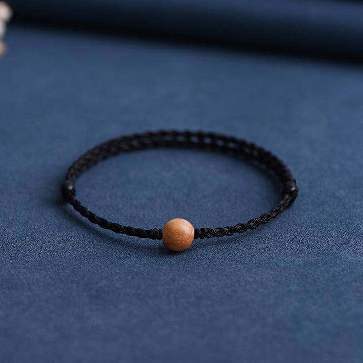 Buddha Stones Natural Peach Wood Bead Ward Off Evil Spirits Braided Bracelet