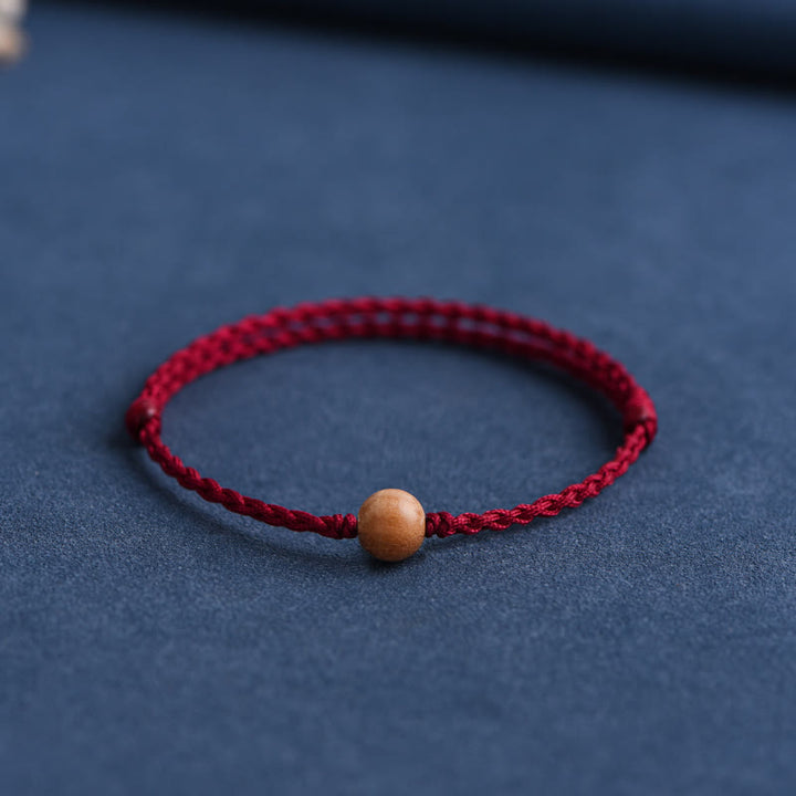 Buddha Stones Natural Peach Wood Bead Ward Off Evil Spirits Braided Bracelet - Dark Red Rope - 8mm - Anklet(Circumference 17-30cm) - image 21
