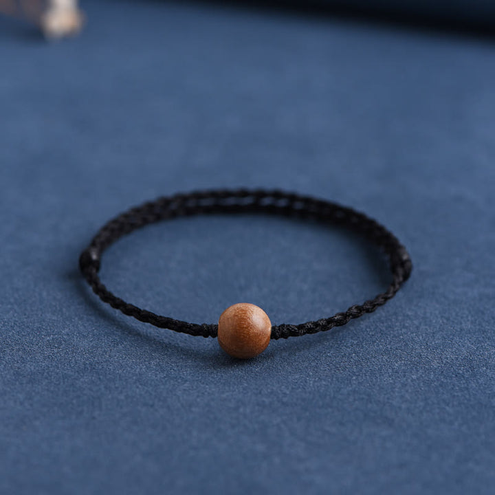 Buddha Stones Natural Peach Wood Bead Ward Off Evil Spirits Braided Bracelet