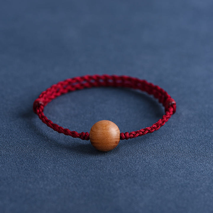 Buddha Stones Natural Peach Wood Bead Ward Off Evil Spirits Braided Bracelet