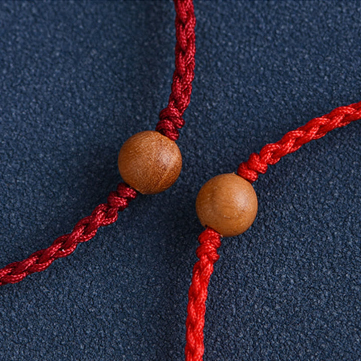 Buddha Stones Natural Peach Wood Bead Ward Off Evil Spirits Braided Bracelet