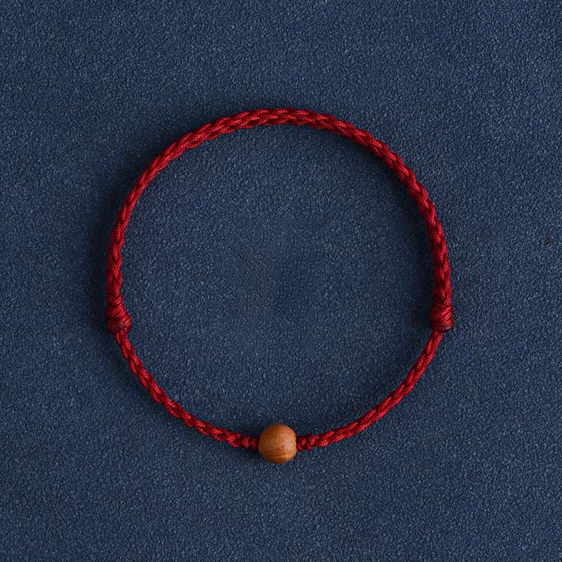 Buddha Stones Natural Peach Wood Bead Ward Off Evil Spirits Braided Bracelet