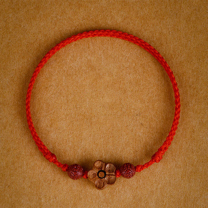 Buddha Stones Peach Wood Small Peach Blossom Cinnabar Wealth String Bracelet Anklet