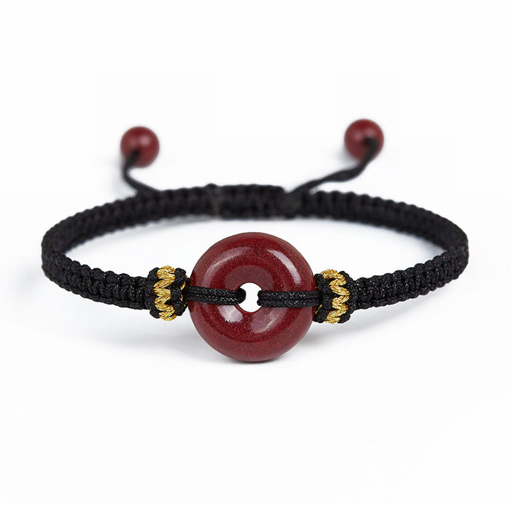 Buddha Stones Handmade Cinnabar Round Peace Buckle Concentration Braided Bracelet