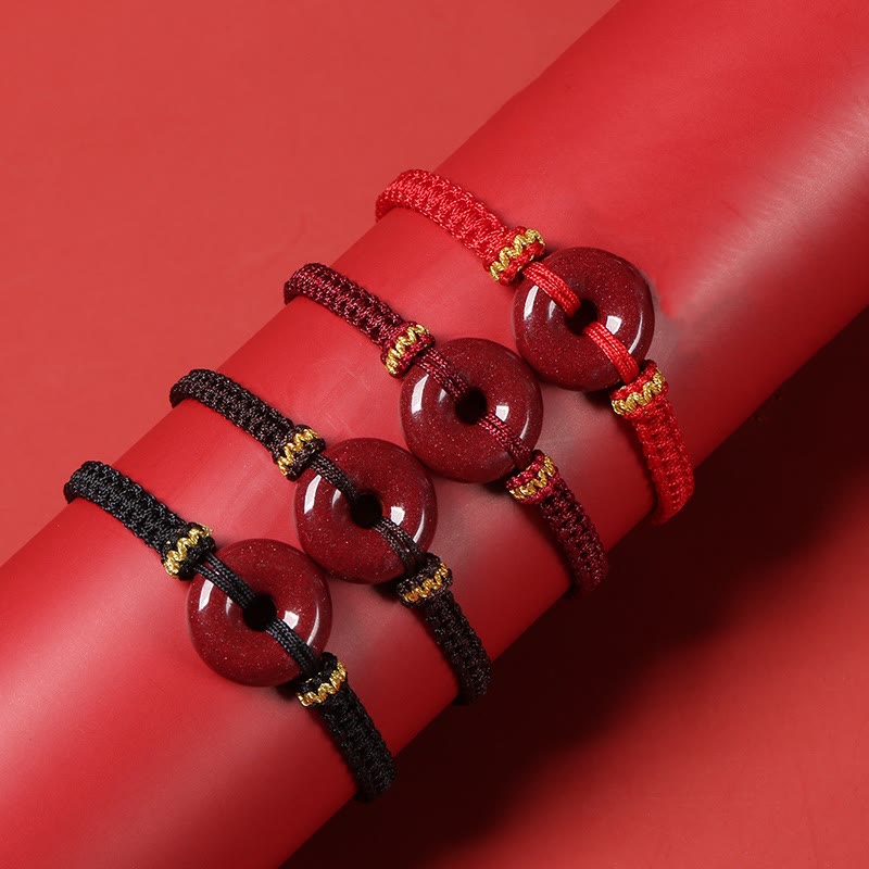 Buddha Stones Handmade Cinnabar Round Peace Buckle Concentration Braided Bracelet