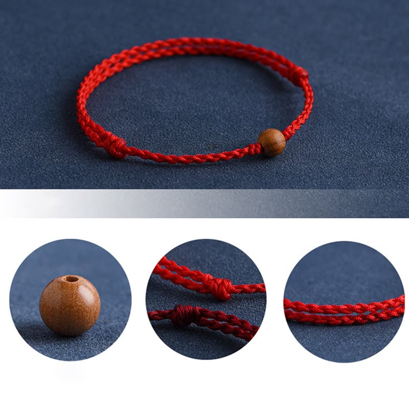 Buddha Stones Natural Peach Wood Bead Ward Off Evil Spirits Braided Bracelet