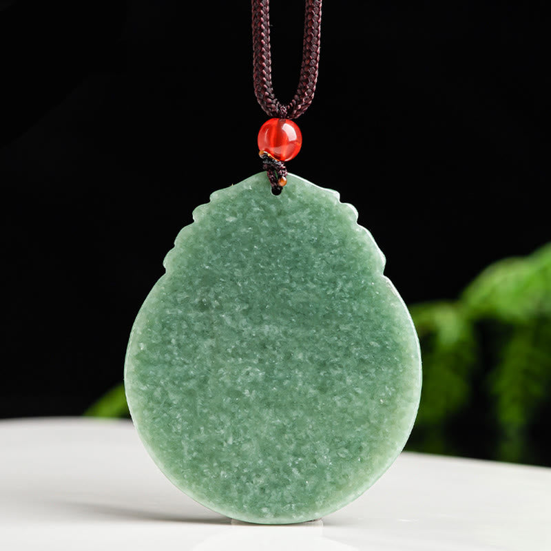 Buddha Stones Round Lotus Pattern Jade Abundance Prosperity Necklace Rope Pendant