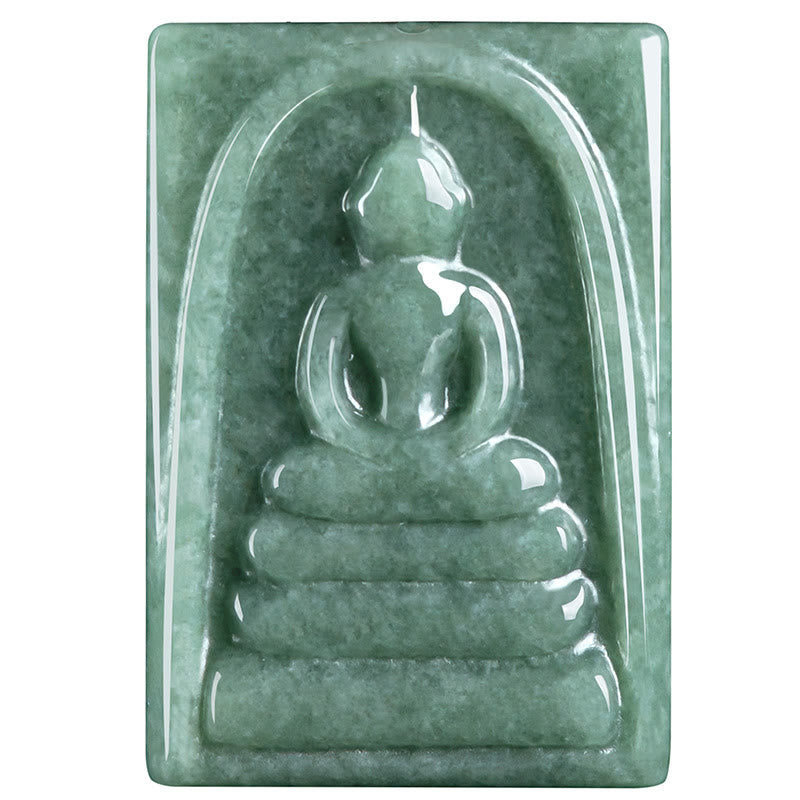 Buddha Stones Formless Buddha Jade Square Amulet Prosperity String Necklace Pendant - image 11