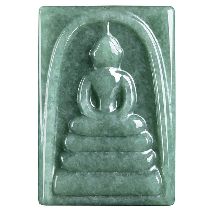 Buddha Stones Formless Buddha Jade Square Amulet Prosperity String Necklace Pendant - image 11
