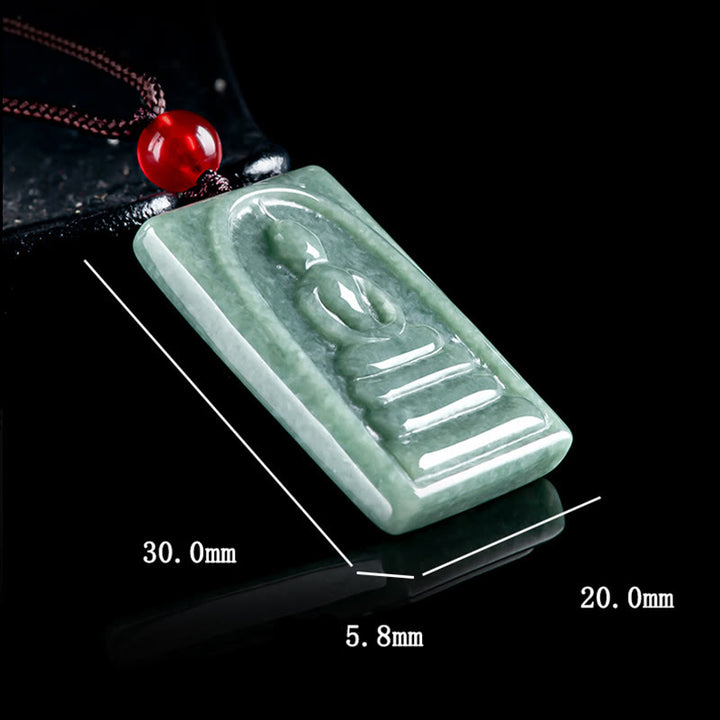 Buddha Stones Formless Buddha Jade Square Amulet Prosperity String Necklace Pendant - image 9