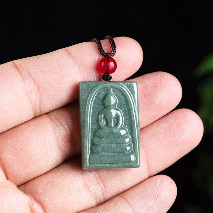Buddha Stones Formless Buddha Jade Square Amulet Prosperity String Necklace Pendant - image 5