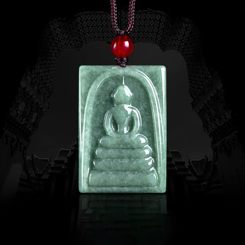 Buddha Stones Formless Buddha Jade Square Amulet Prosperity String Necklace Pendant - Buddha Symbol(Compassion♥Serenity) - image 1