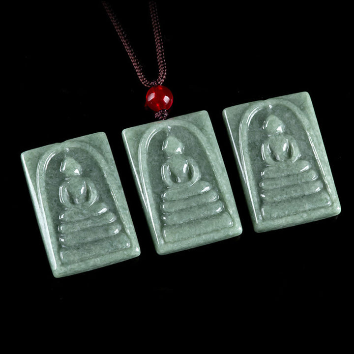 Buddha Stones Formless Buddha Jade Square Amulet Prosperity String Necklace Pendant - image 8