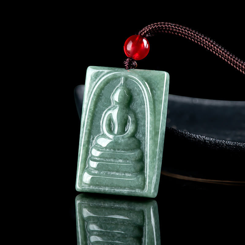 Buddha Stones Formless Buddha Jade Square Amulet Prosperity String Necklace Pendant - image 4