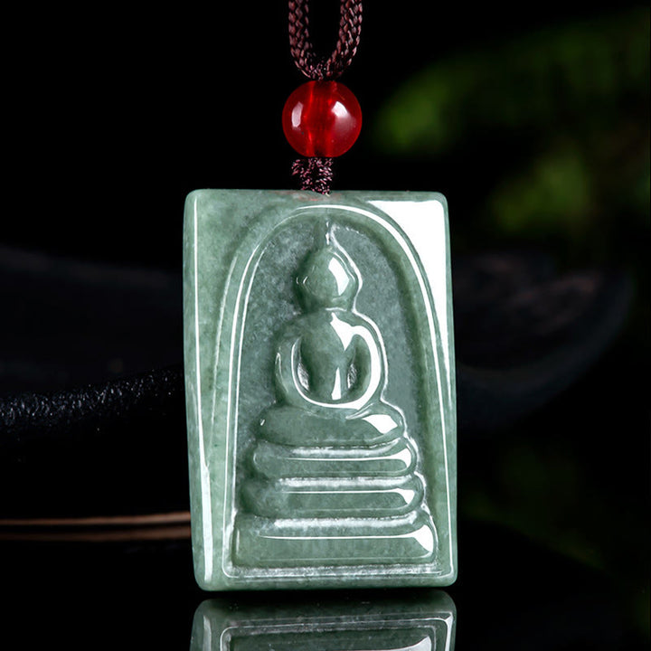 Buddha Stones Formless Buddha Jade Square Amulet Prosperity String Necklace Pendant - image 2