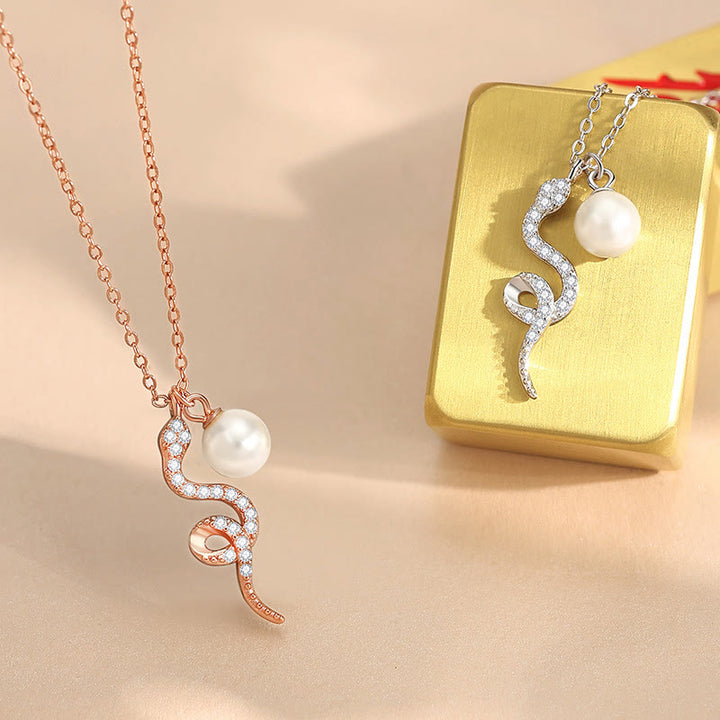 Buddha Stones 925 Sterling Silver Pearl Year Of The Snake Blessing Sincerity Necklace Pendant