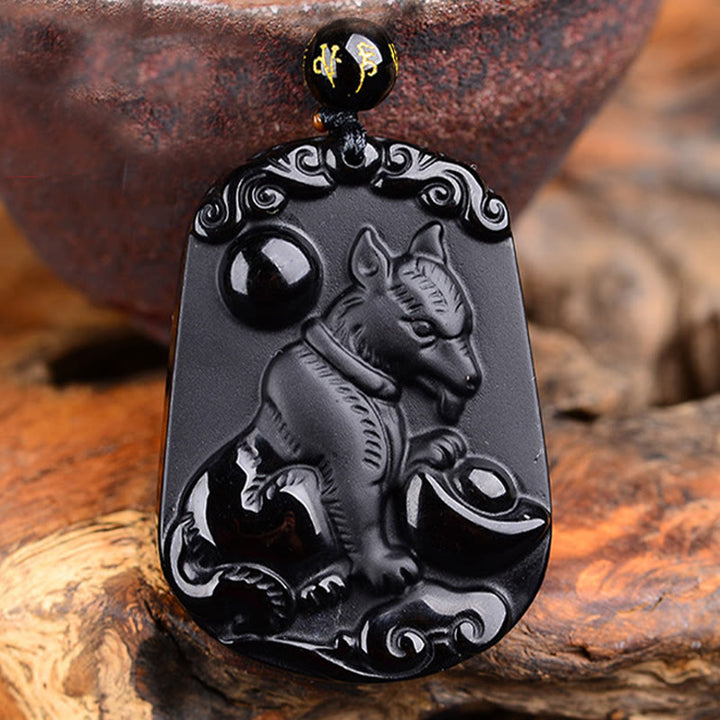 Buddha Stones Chinese Zodiac Obsidian Purification Fulfilment Necklace Pendant