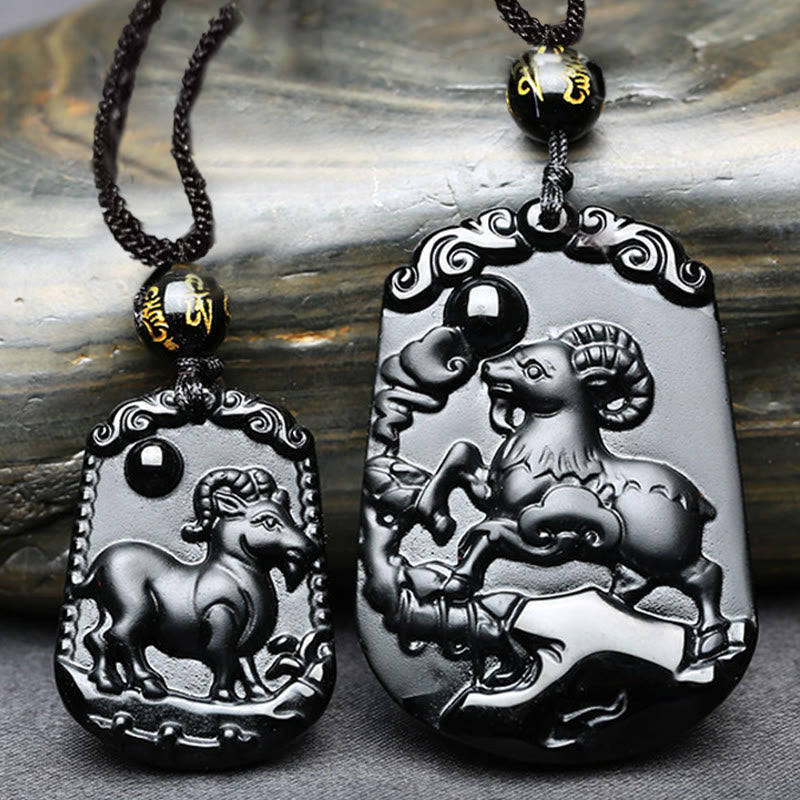 Buddha Stones Chinese Zodiac Obsidian Purification Fulfilment Necklace Pendant