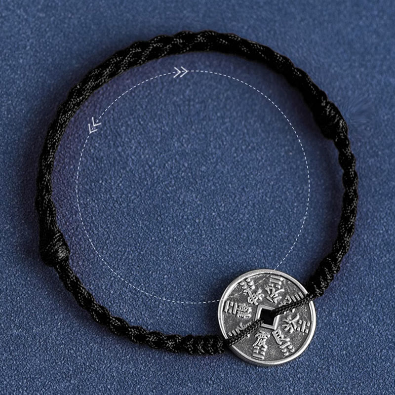 Buddha Stones 925 Sterling Silver Coin Protection Braided Bracelet Anklet - image 17