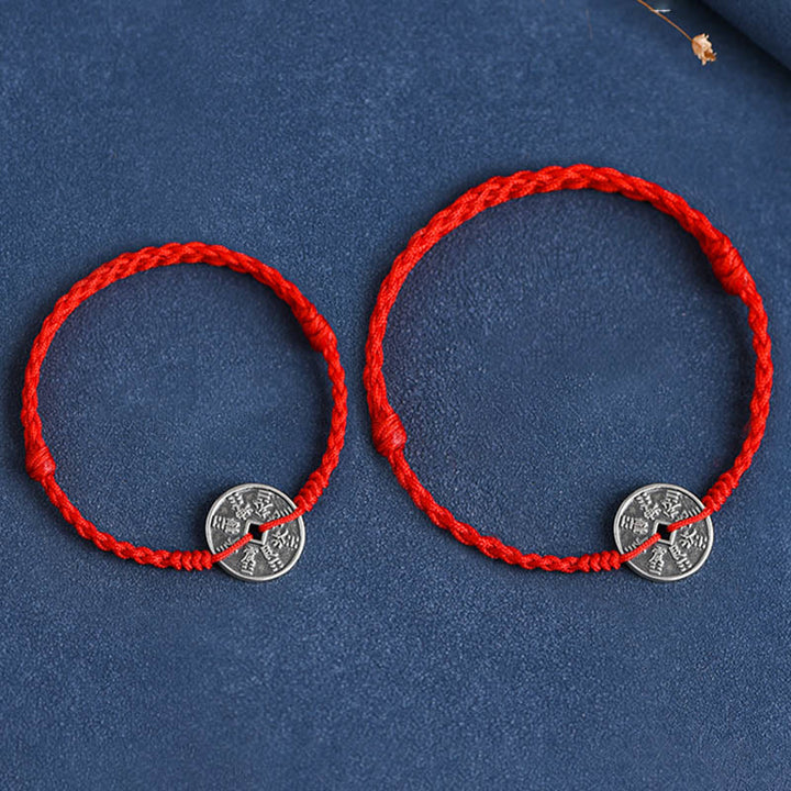 Buddha Stones 925 Sterling Silver Coin Protection Braided Bracelet Anklet - image 14
