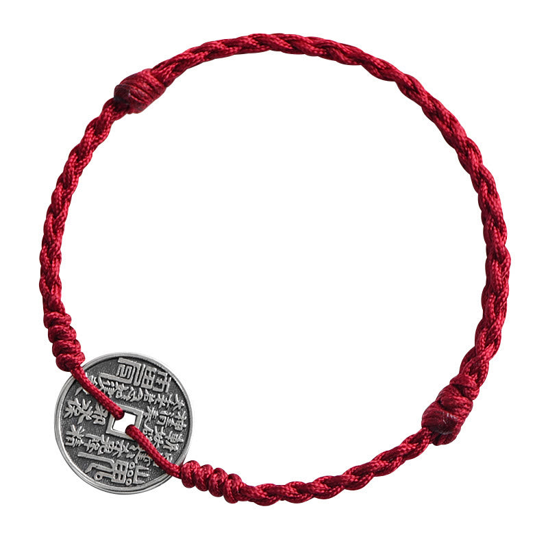 Buddha Stones 925 Sterling Silver Coin Protection Braided Bracelet Anklet - image 4