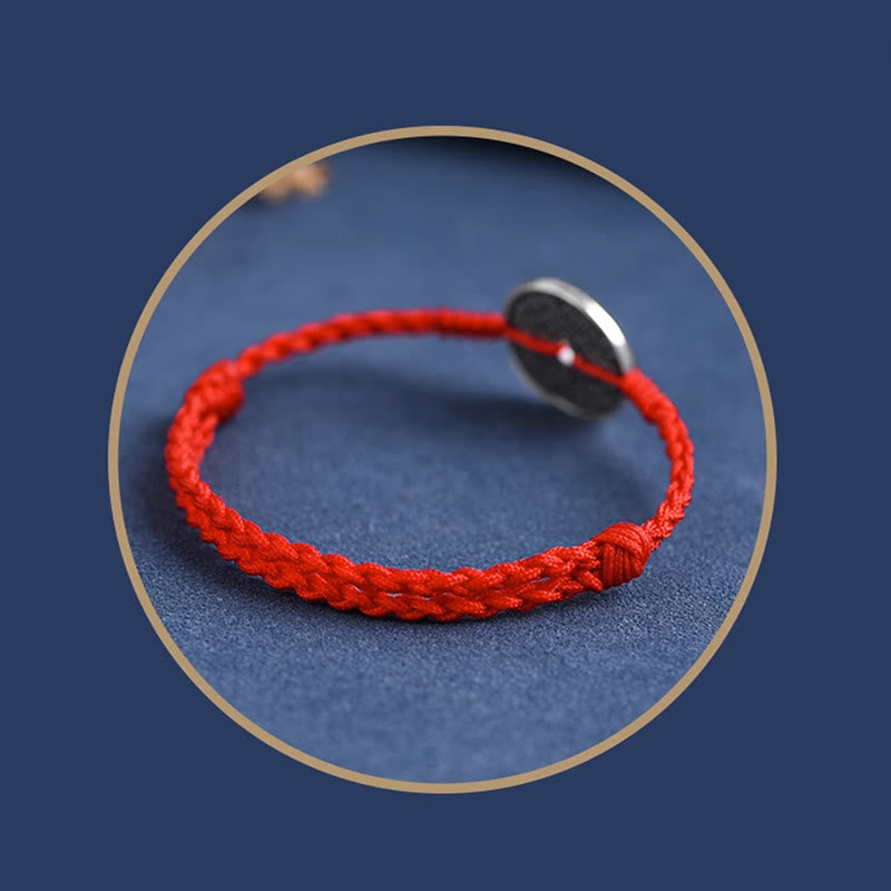 Buddha Stones 925 Sterling Silver Coin Protection Braided Bracelet Anklet - image 12