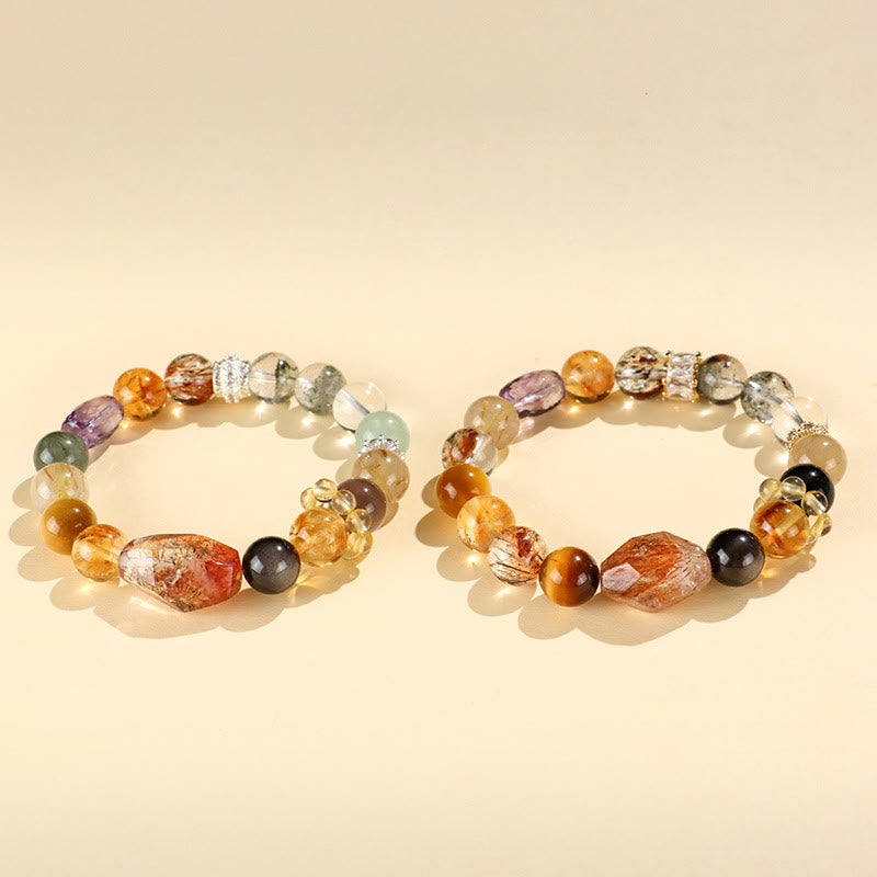 Buddha Stones Super Seven Crystal Topaz Obsidian Tiger Eye Positivity Bracelet