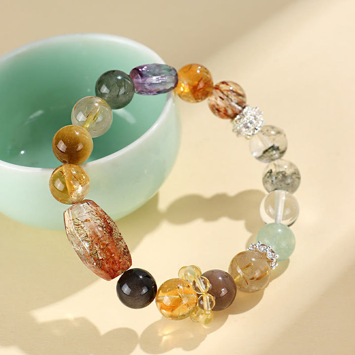 Buddha Stones Super Seven Crystal Topaz Obsidian Tiger Eye Positivity Bracelet