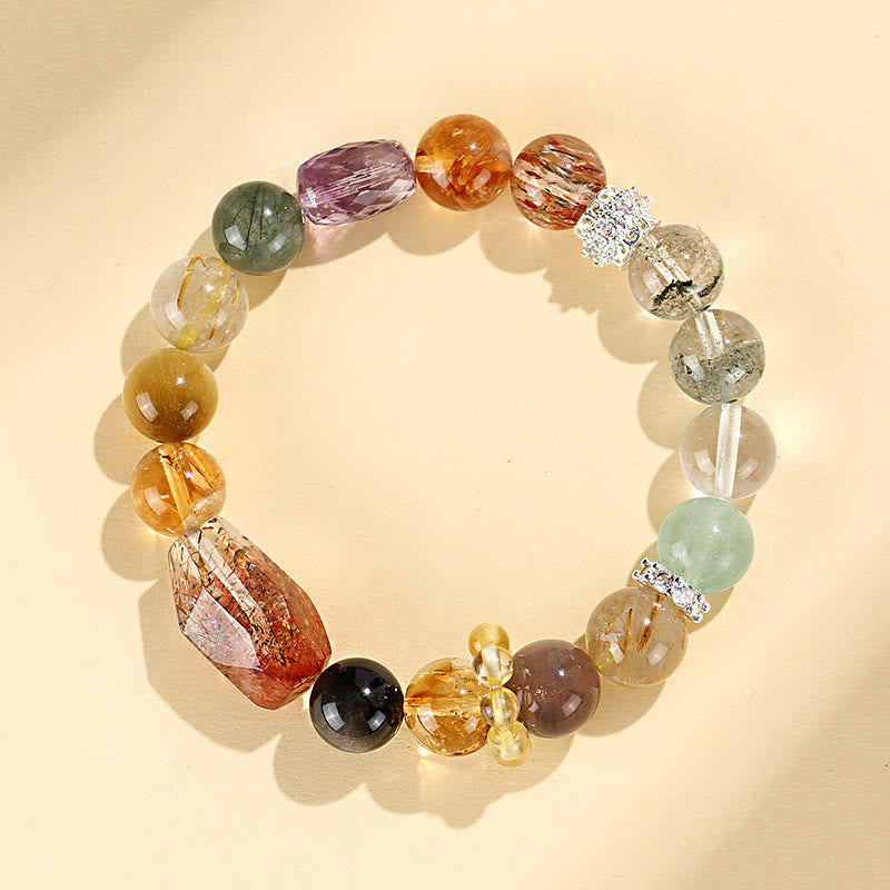 Buddha Stones Super Seven Crystal Topaz Obsidian Tiger Eye Positivity Bracelet