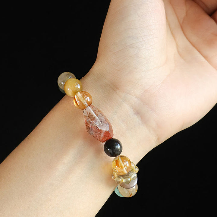 Buddha Stones Super Seven Crystal Topaz Obsidian Tiger Eye Positivity Bracelet