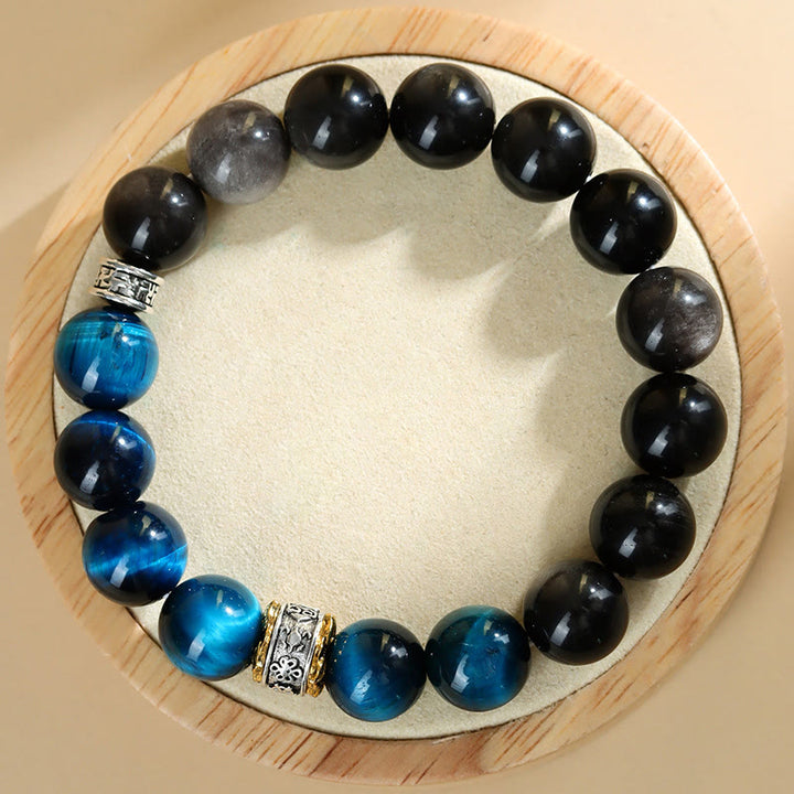 Buddha Stones Blue Tiger Eye Silver Sheen Obsidian Strength Bracelet