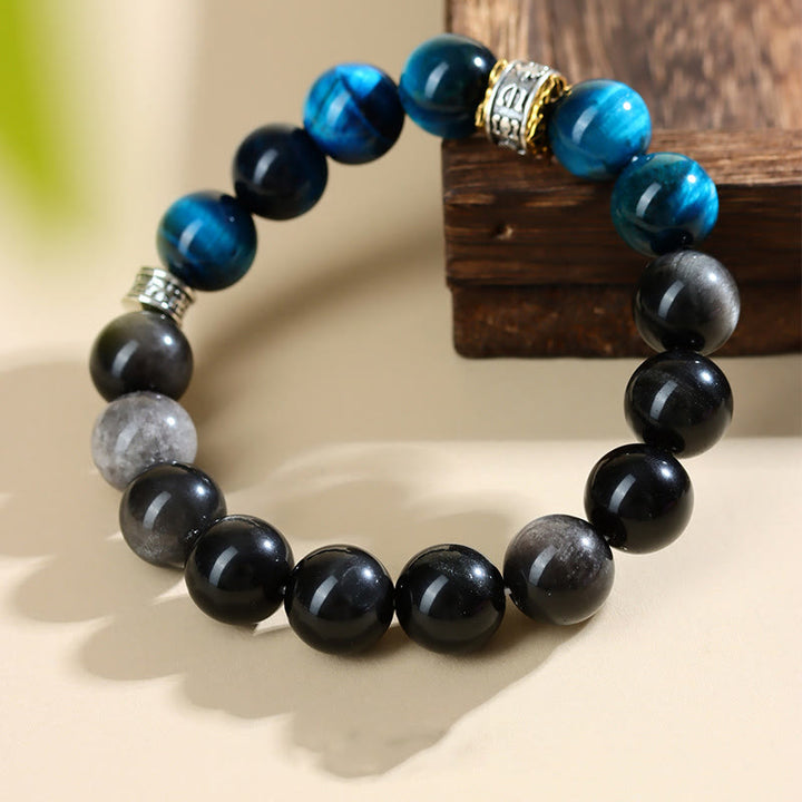 Buddha Stones Blue Tiger Eye Silver Sheen Obsidian Strength Bracelet