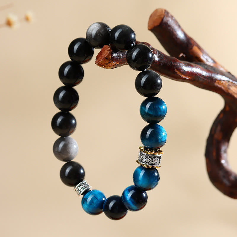 Buddha Stones Blue Tiger Eye Silver Sheen Obsidian Strength Bracelet