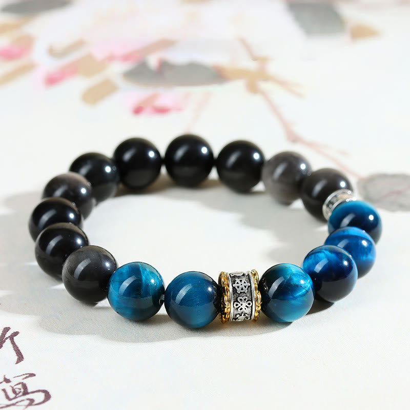 Buddha Stones Blue Tiger Eye Silver Sheen Obsidian Strength Bracelet