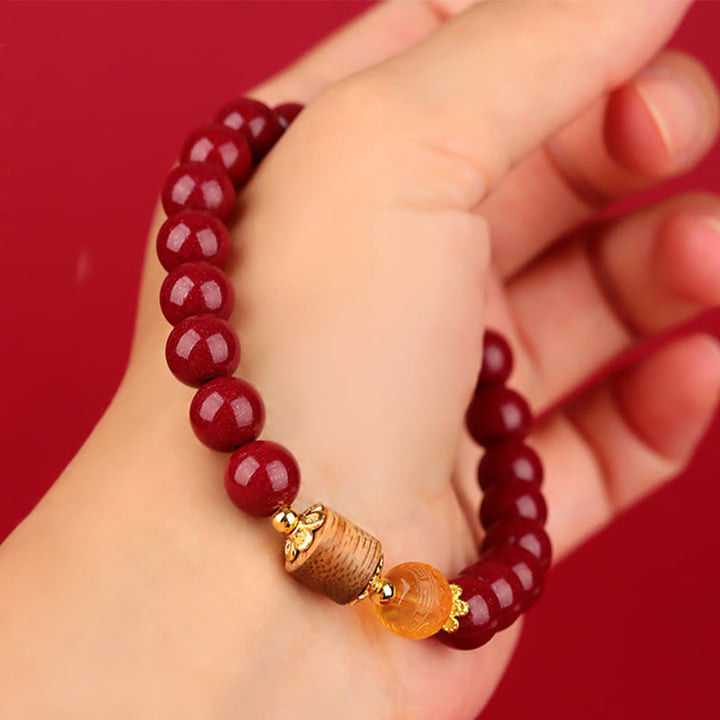 Buddha Stones Cinnabar Amber Agarwood Blessing Bracelet