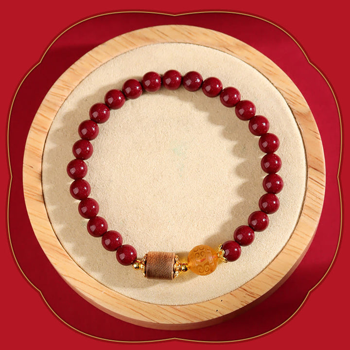 Buddha Stones Cinnabar Amber Agarwood Blessing Bracelet