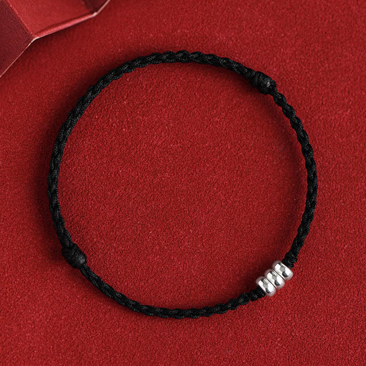 Buddha Stones 925 Sterling Silver Beads Protection Luck Braided Bracelet Anklet - Black Rope - Anklet(Circumference 18-30cm) - image 16