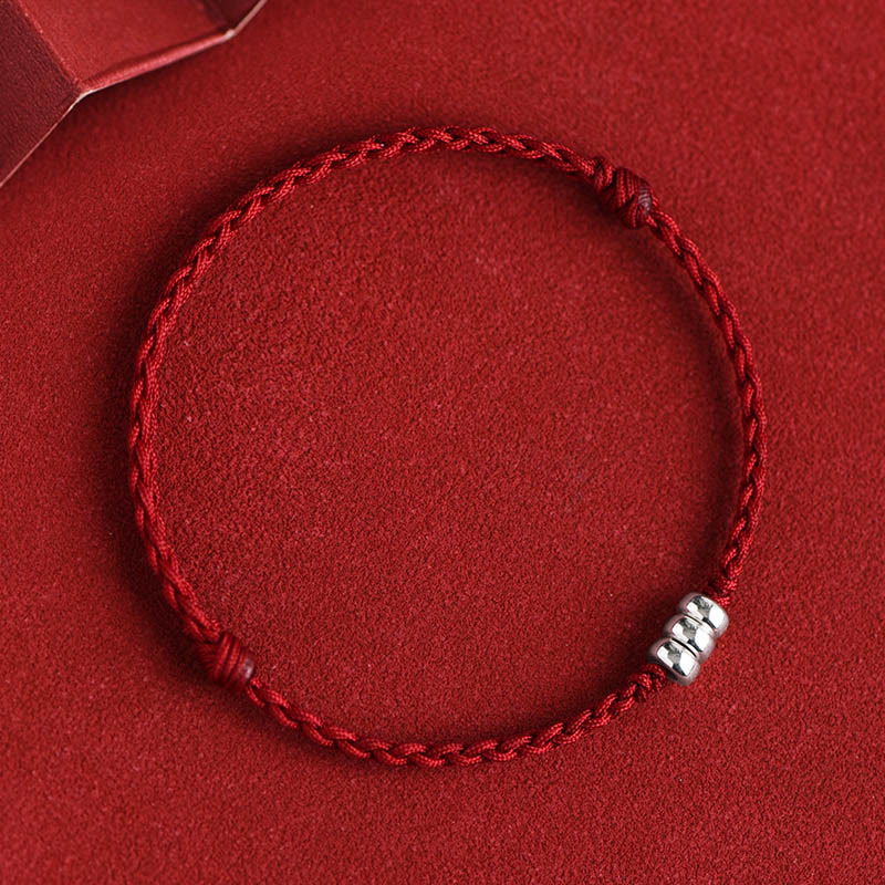 Buddha Stones 925 Sterling Silver Beads Protection Luck Braided Bracelet Anklet - Dark Red Rope - Anklet(Circumference 18-30cm) - image 2