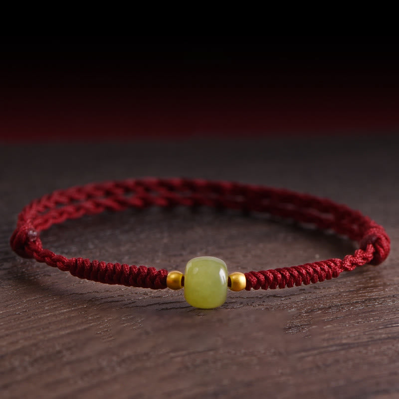 Buddha Stones Natural Hetian Jade 999 Gold Beads Protection Luck Braided Bracelet Anklet - image 0