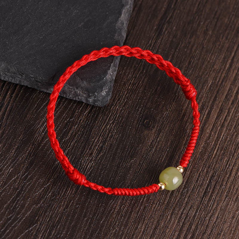 Buddha Stones Natural Hetian Jade 999 Gold Beads Protection Luck Braided Bracelet Anklet - Red Rope - Hetian Jade 14k Gold Beads - Anklet(Circumference 17-30cm) - image 10